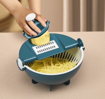 9-in-1 Multi-Function Vegetable Slicer & Cutter with Integrated Drain Basket