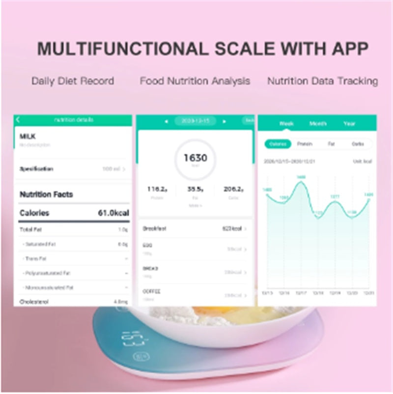 Smart Digital Kitchen Scale with Nutrition Analysis & Food Diary Tracking