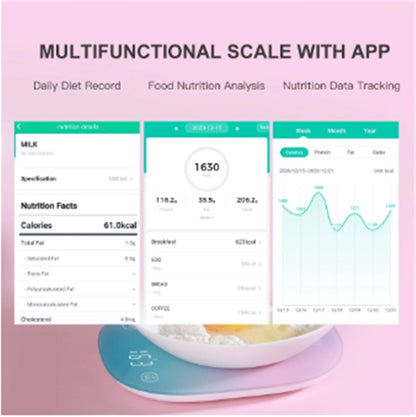 Smart Digital Kitchen Scale with Nutrition Analysis & Food Diary Tracking