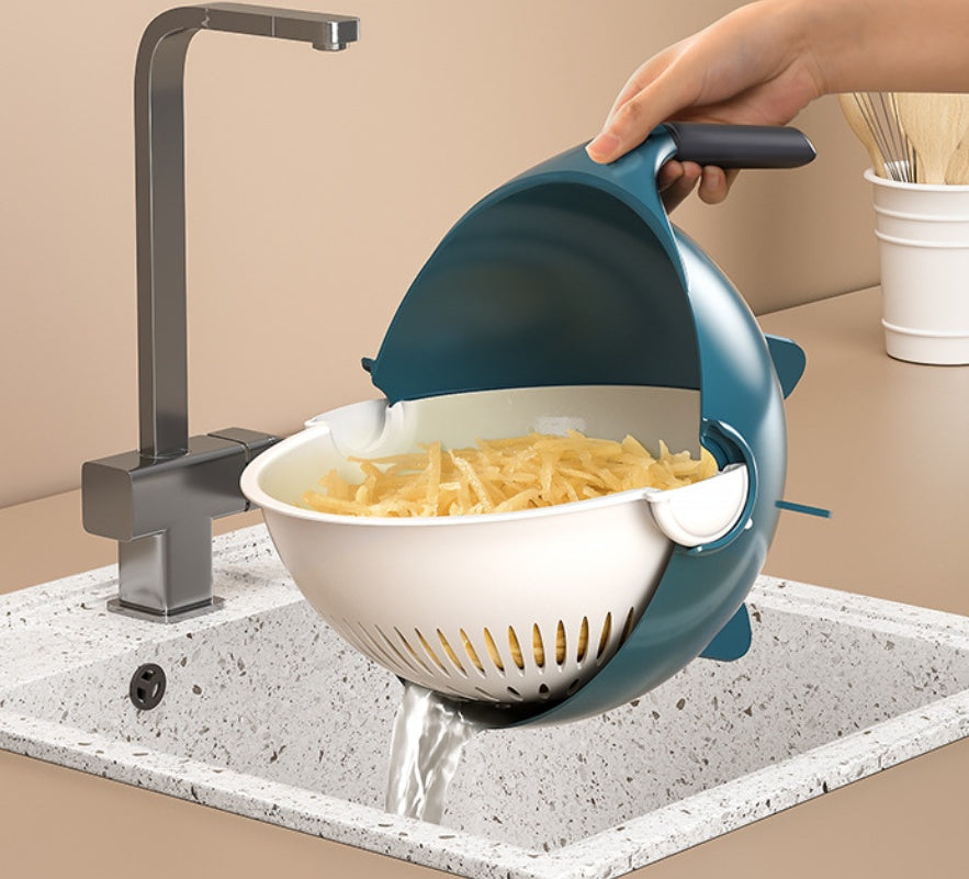 9-in-1 Multi-Function Vegetable Slicer & Cutter with Integrated Drain Basket