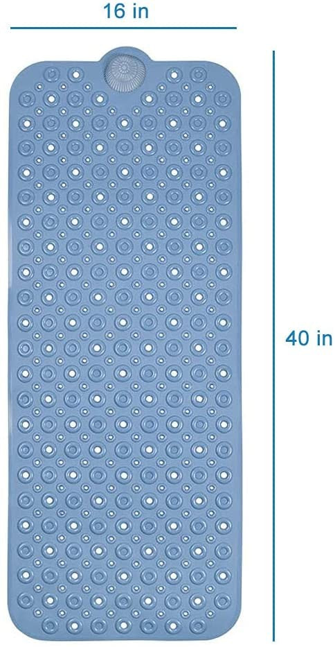 40" Blue Bubbles Non Slip Bathtub Mat with Suctino Cup & Drain Holes