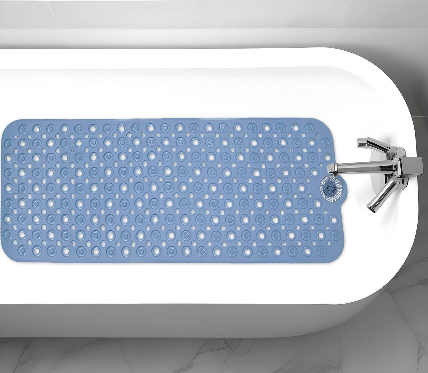 40" Blue Bubbles Non Slip Bathtub Mat with Suctino Cup & Drain Holes