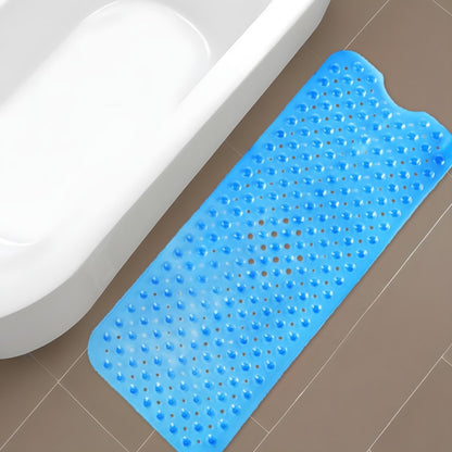 40" Translucent Blue  Non Slip Bathtub Mat with Suction Cups & Drain Holes