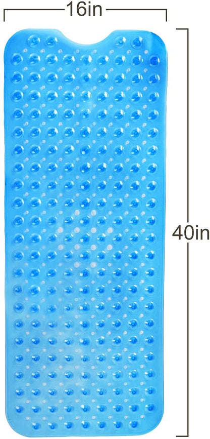 40" Translucent Blue  Non Slip Bathtub Mat with Suction Cups & Drain Holes