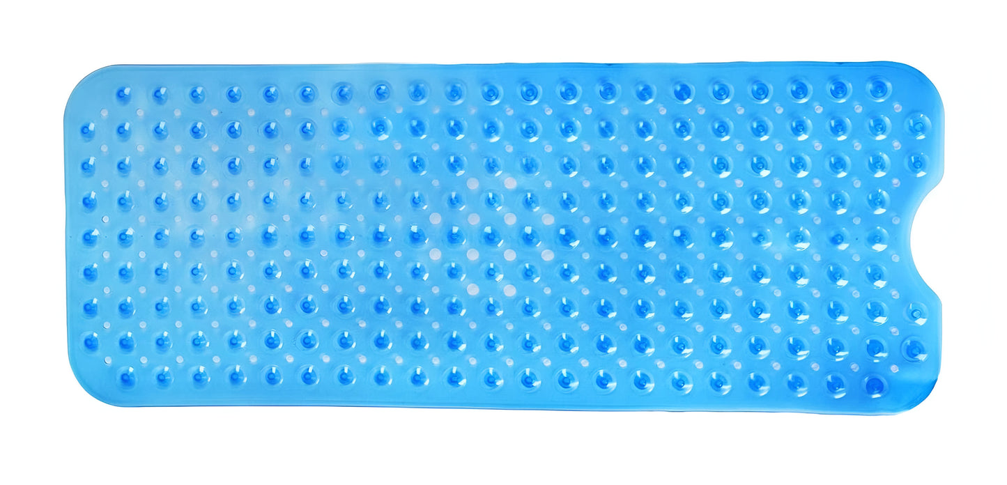 40" Translucent Blue  Non Slip Bathtub Mat with Suction Cups & Drain Holes