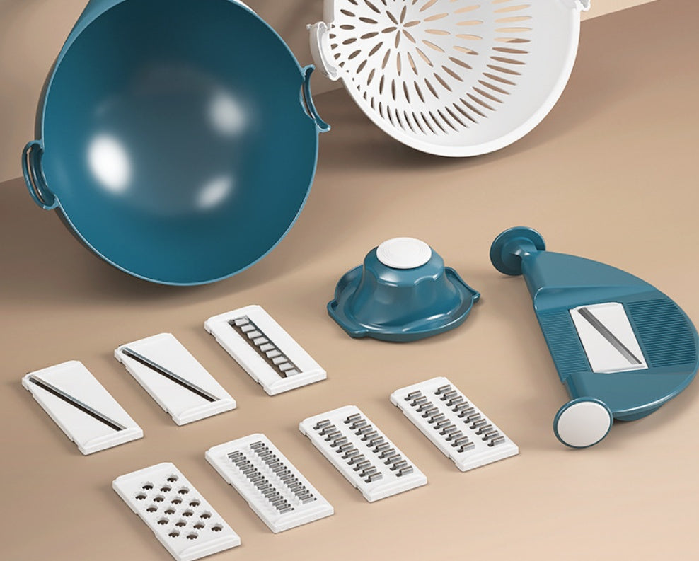 9-in-1 Multi-Function Vegetable Slicer & Cutter with Integrated Drain Basket