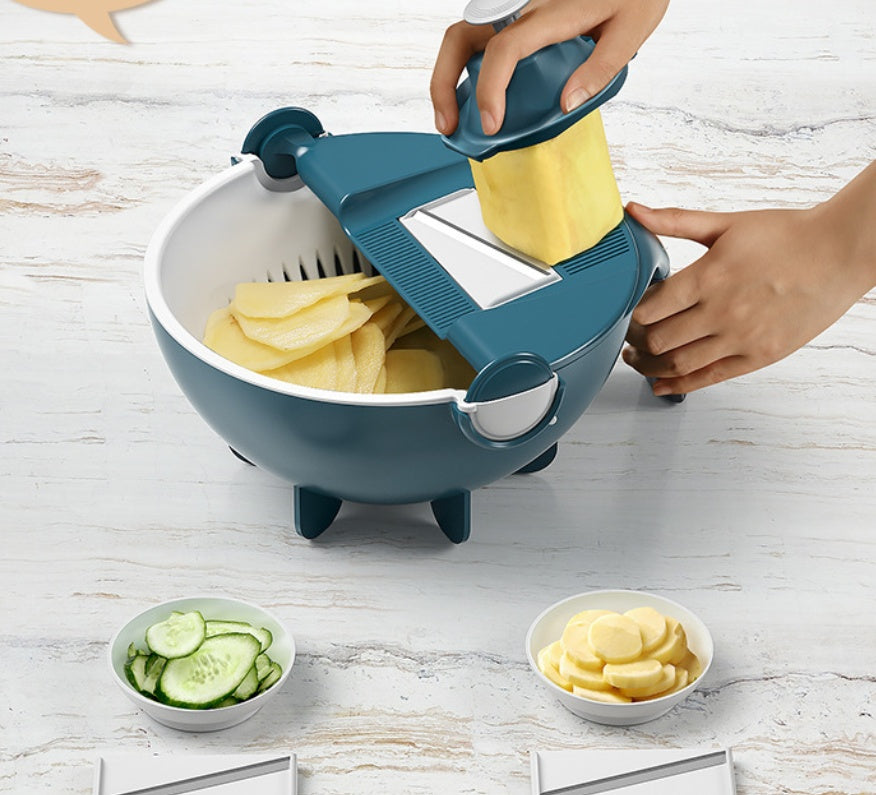 9-in-1 Multi-Function Vegetable Slicer & Cutter with Integrated Drain Basket