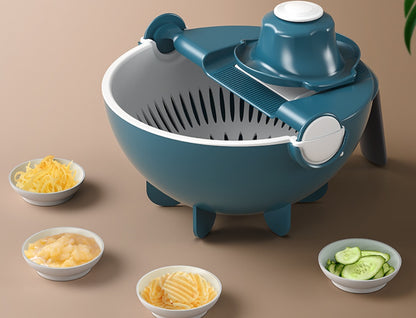 9-in-1 Multi-Function Vegetable Slicer & Cutter with Integrated Drain Basket
